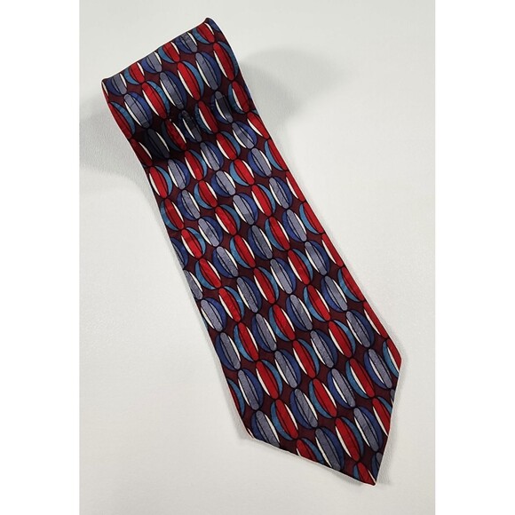 Valentino Other - Vintage Valentino Pietro Mens Tie Pure Silk Geometric Pattern  Red/Blue/Grey